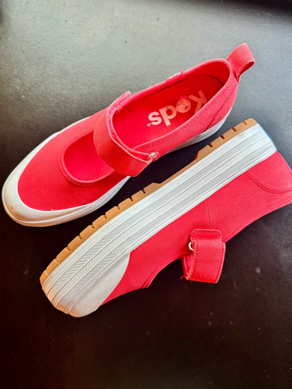 Keds Red Canvas Mary Jane Sneakers with Velcro Strap